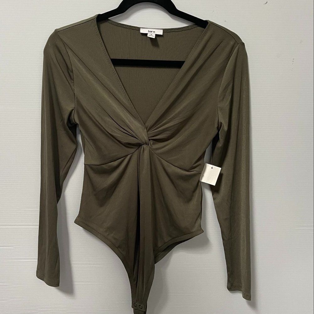 BAR III WOMENS RIBBED TWIST FRONT BODYSUIT
